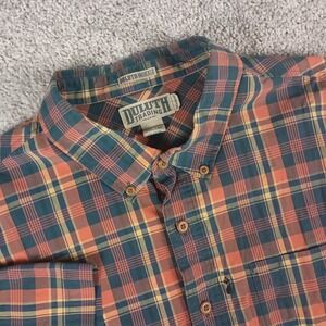 Duluth Trading Co Wood Button Plaid Shirt 2XL Tall Mens Untucked Zipper Pocket
